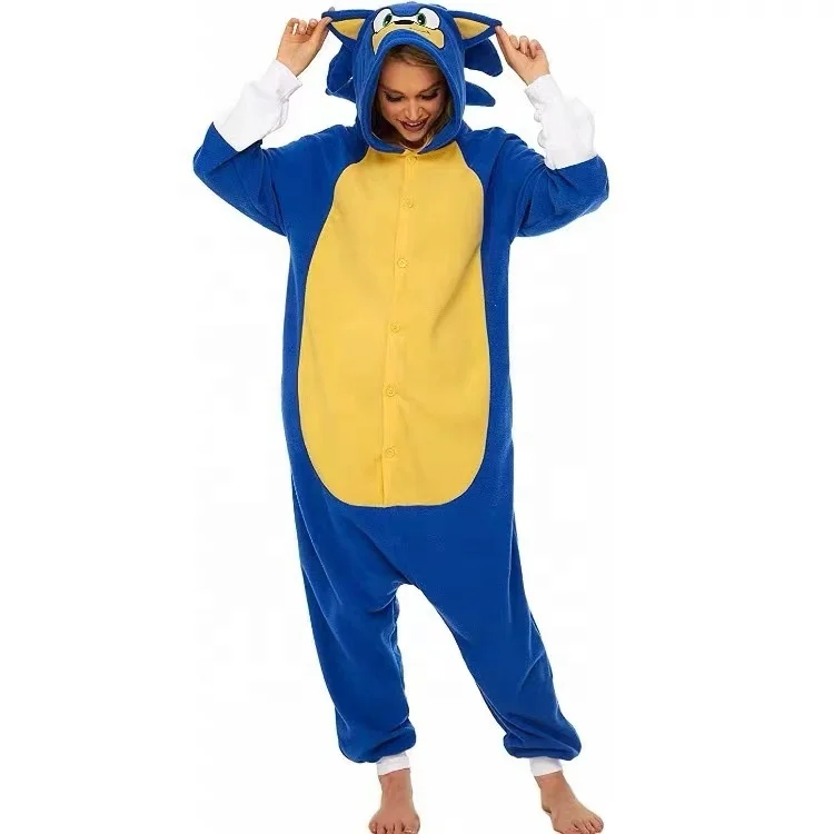 Adult Jumpsuit Flannel Polar Fleece Universal Home Wear Youth Couple Blue Cartoon Onesie Pajamas Jumpsuit Costumes