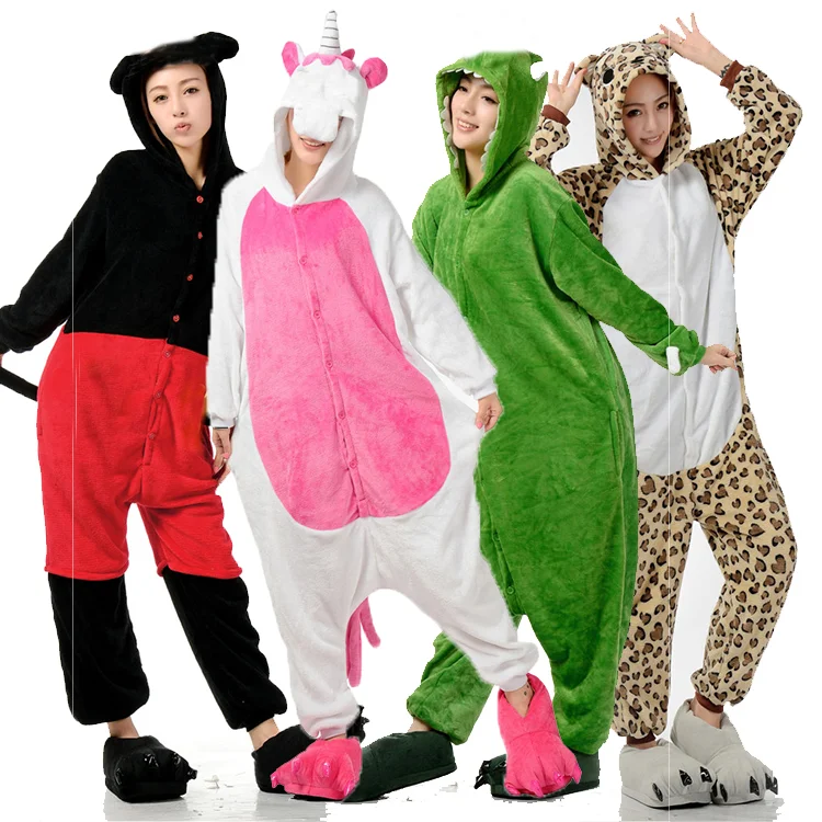 Adult Onesie Cartoon Stitch Unicorn Frog Flannel Plush Sleepwear for Women Anime Animal Pattern Nightgowns Hoodies