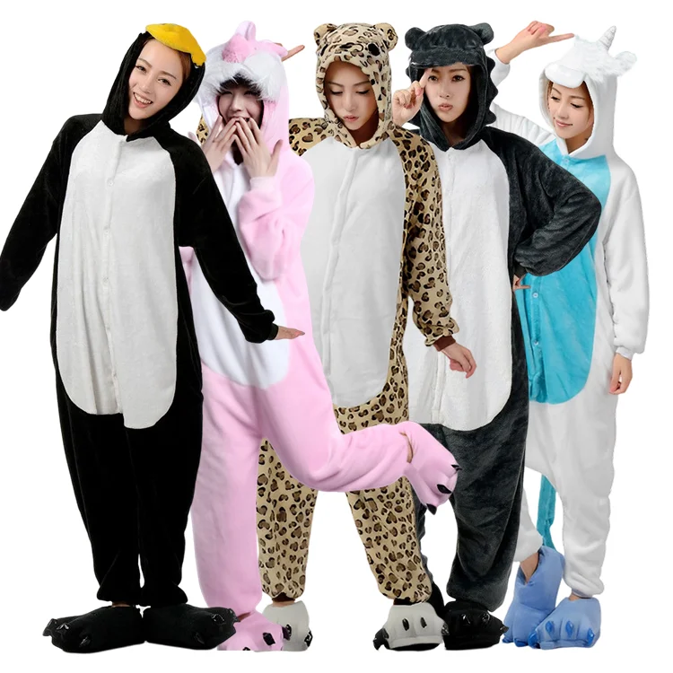 Adult Onesie Pajamas Unicorn and Rabbit Lounge Wear Sleepwear with Anime Leopard Pattern for Women