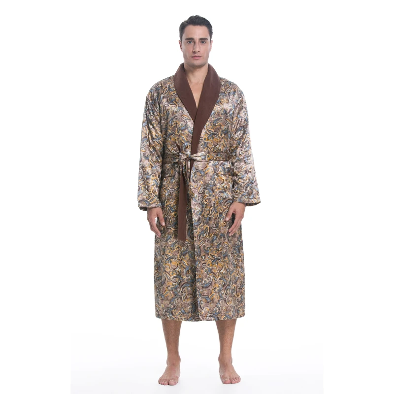 Adult Sexy Men Nightwear Sleepwear Luxury Robes Silk Satin Pajamas Kimono Men Bath Robe