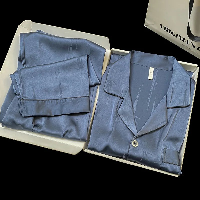 Advanced Style Embroidered Satin Pajamas Set 2 Piece Men's Silk Luxury Pajamas Men Sleepwear Sets Satin Pajamas