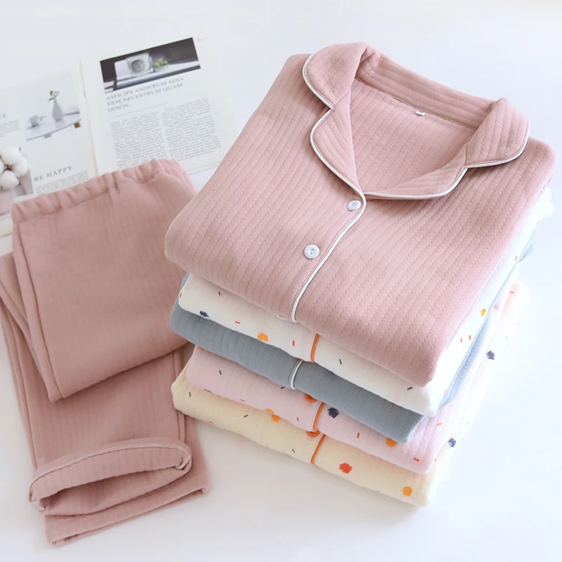 Air Filter Cotton Turn Dowm Collar Pajamas Set Spring Autumn Custom Pajamas for Women
