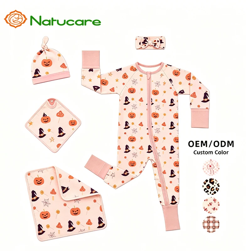 American Style Woven Custom Pattern Bamboo Pajamas Boys Girls Printed Soft Baby Romper Cotton Sleepers Onesie Halloween Bodysuit