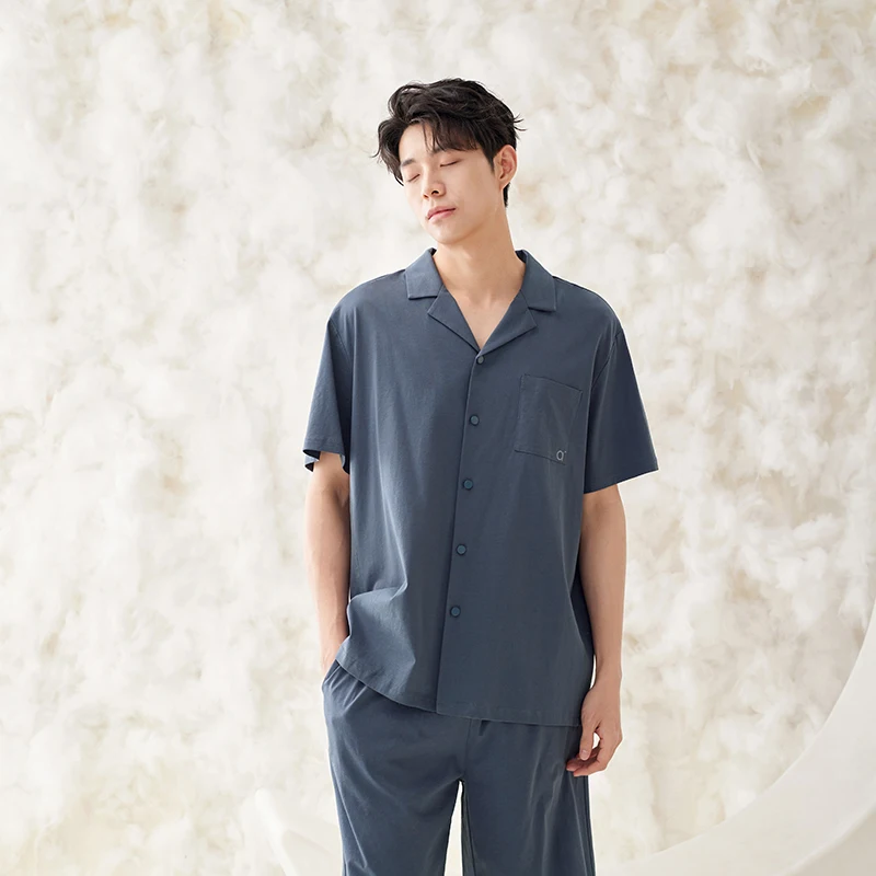Anzhiban Casual Knitted Mercerized Cotton Summer Short Sleeve Breathable Antibacterial Men's Pajamas