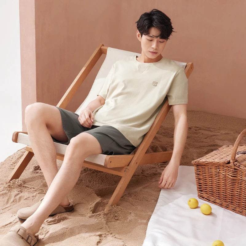 Anzhiban Couple Pajamas Summer Cotton Fabric Short sleeved Female Simple Leisure Men's Home Clothing Thin Two piece Set