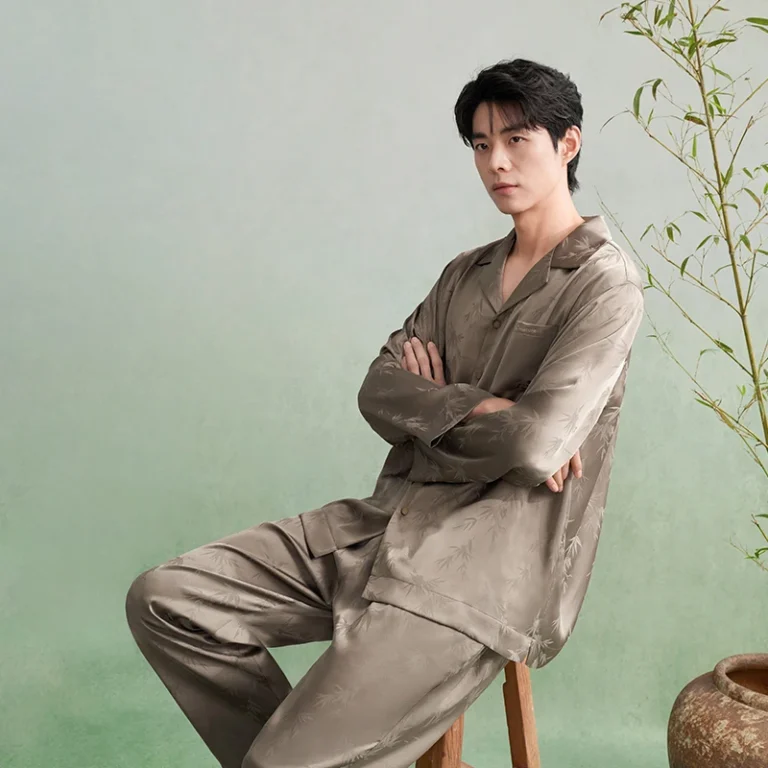 Anzhiban-Extremely-Soft-Mens-Summer-Pajamas-Set-for-Spring-Autumn-Newlywed-Period-Red-Ice-Silk-Breathable-Homewear-Elastic