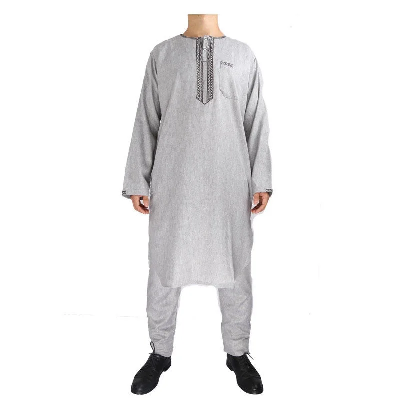 Arab Long Sleeve 2 Piece Abaya Robe Men's Kaftan Pakistani Muslim Saudi Arabia Djellaba Islamic Clothing Prayer Robe Afghanistan
