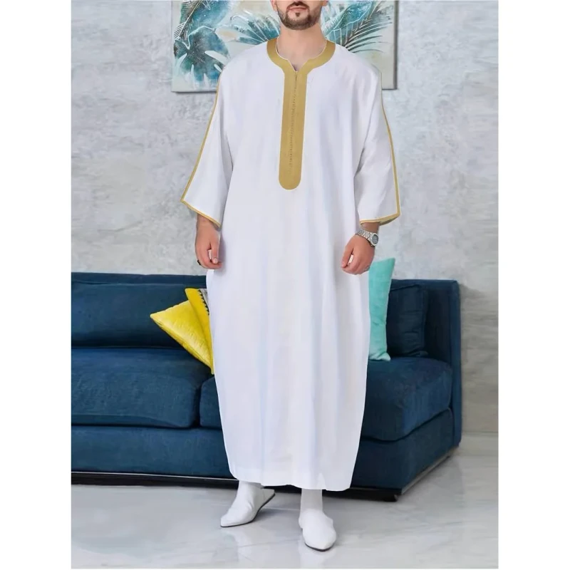 Arab Men's Plus Size Robe Muslim Embroidered Jubba Robe Thobe Jubba Thawb