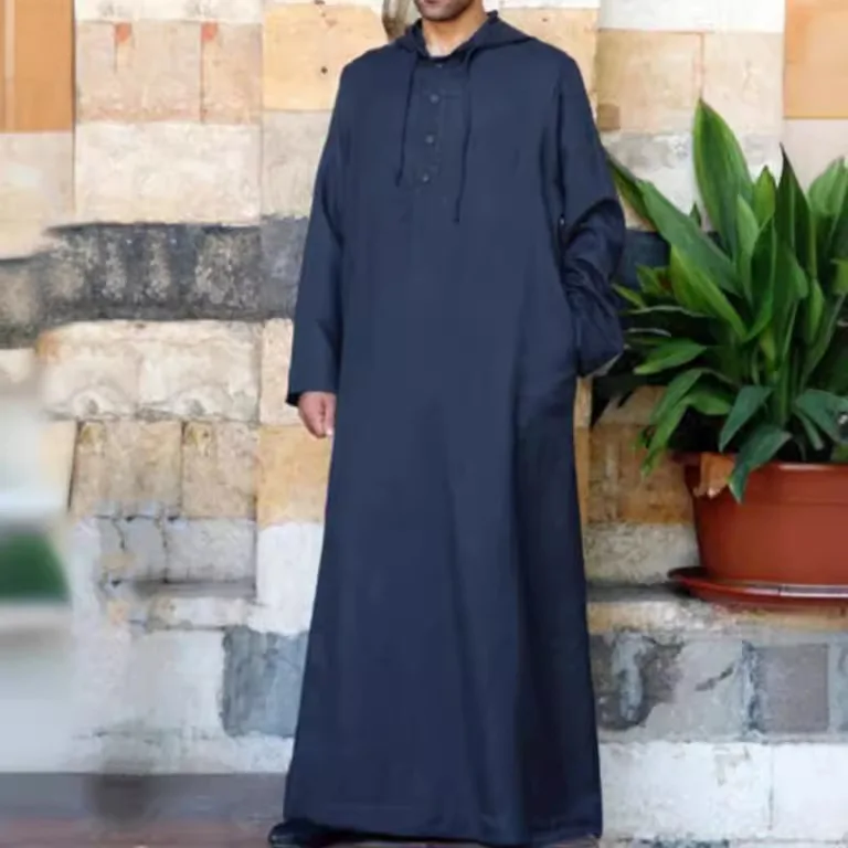 Arabian-style-Simple-Long-Mens-Hooded-Shirt-Muslin-Robe-Men