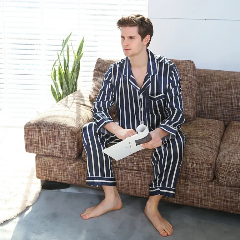 Autumn-Mens-Casual-Breathable-Polyester-Fiber-Long-Sleeve-Solid-Pajamas-Homewear-Set-with-Pockets