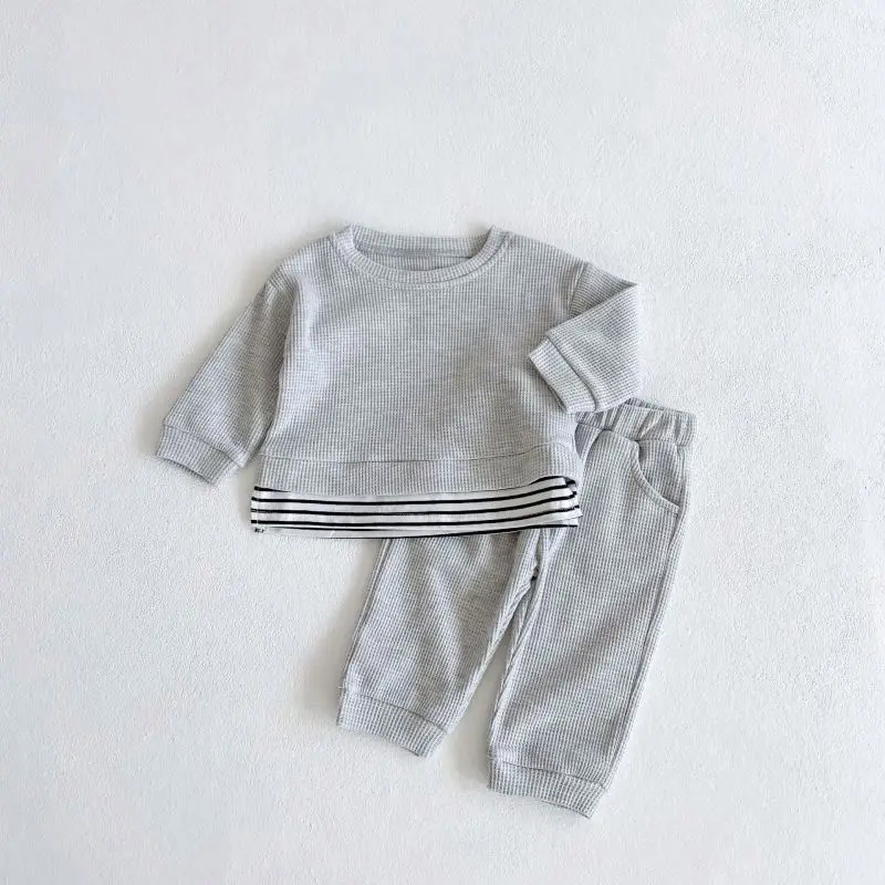 Autumn Newborn Cute Solid Color Top Infant Fashion Cotton Clothing Set Baby Unisex Clothes