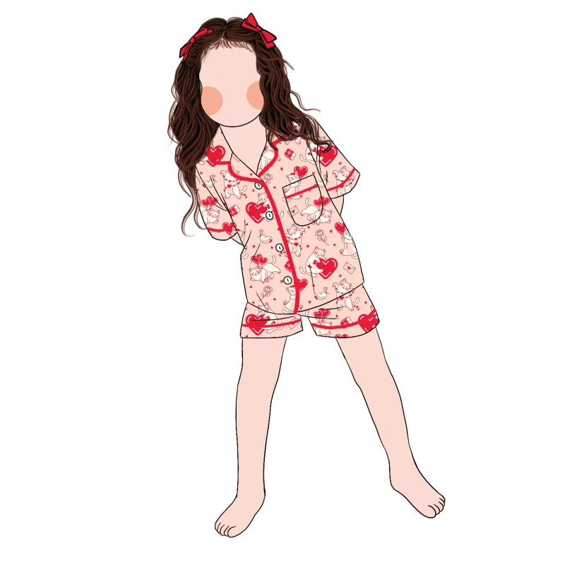 Autumn Winter Boys and Girls Button up Pajamas Sets Round Neck Cute and Comfortable Sleepwear