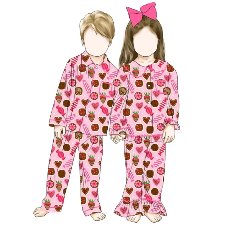 Autumn-Winter-Boys-and-Girls-Button-up-Pajamas-Sets-Round-Neck-Cute-and-Comfortable-Sleepwear