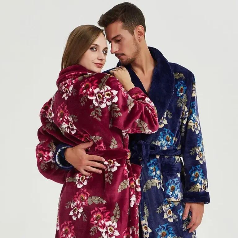 Autumn-Winter-Flannel-Nightgown-Mens-Womens-Long-Sleeve-Padded-Coral-Fleece-Couple-Bathrobe-Extended-Size-Front-Logo-Quick-Dry