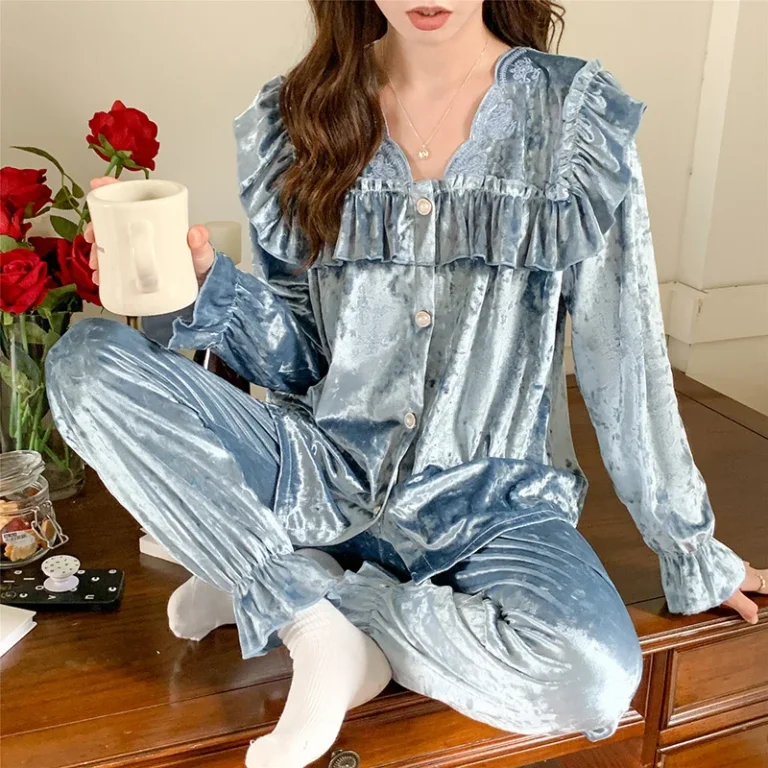 Autumn-Winter-Golden-Velvet-Womens-Pajamas-Comfortable-Casual-Long-Sleeve-Long-Pants-Warm-Homewear