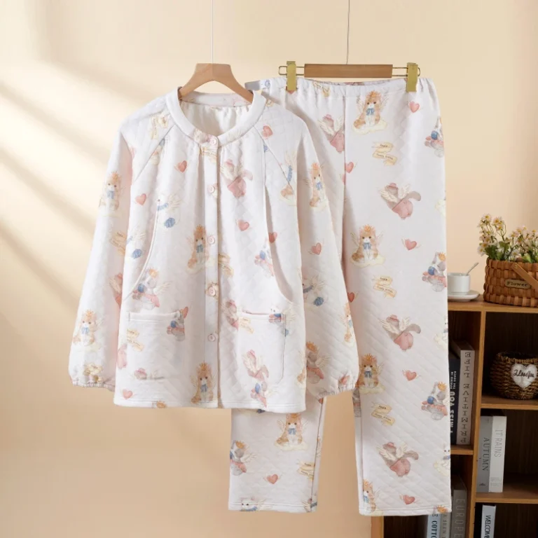 Autumn-Winter-Maternity-Loungewear-Set-Air-Cotton-Fabric-Angel-Cat-Print-Raglan-Sleeve-Warm-Full-Length-Top-Pants