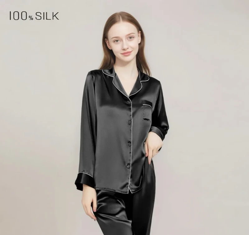 Autumn Winter New Silk Pajamas Women's Long Sleeve Pants 100% Mulberry Silk Pajamas