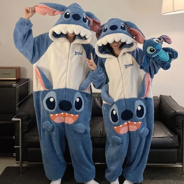 Autumn-and-Winter-Flannel-Cartoon-Pajamas-Halloween-Stitch-Jumpsuit-Hooded-Couple-Pajamas-Set