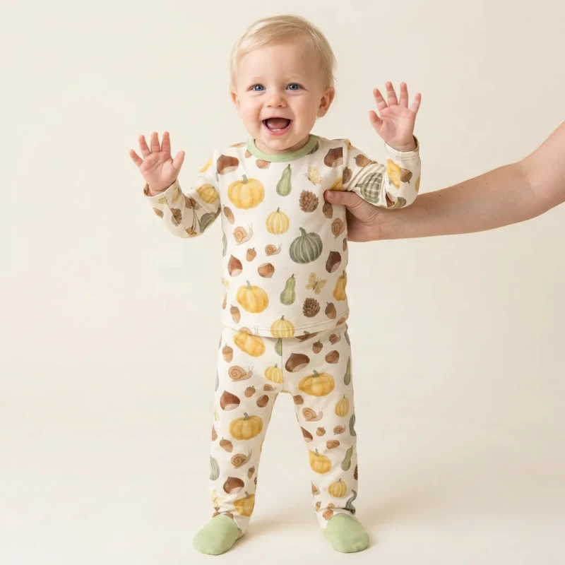Babies Clothes Custom Print Bamboo Soft Cotton T Shirt And Footed Nightwear Set For 2 Year Old Boys Kids Pajamas Spring Season