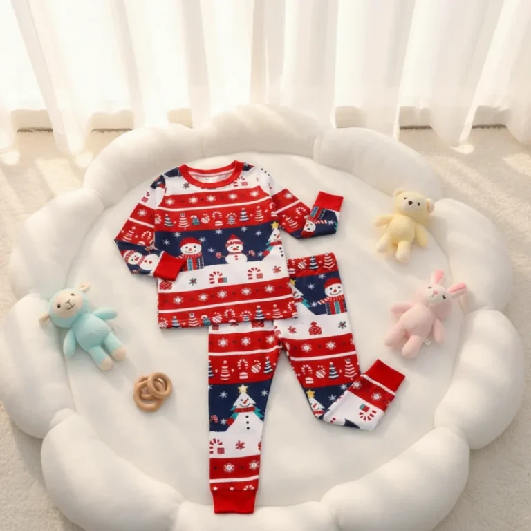 Baby-2-Piece-Pajamas-Set-Bamboo-Fiber-Snowman-Print-Long-Sleeve-Winter-Soft-Breathable-Unisex-Sleepwear-0-24-Months