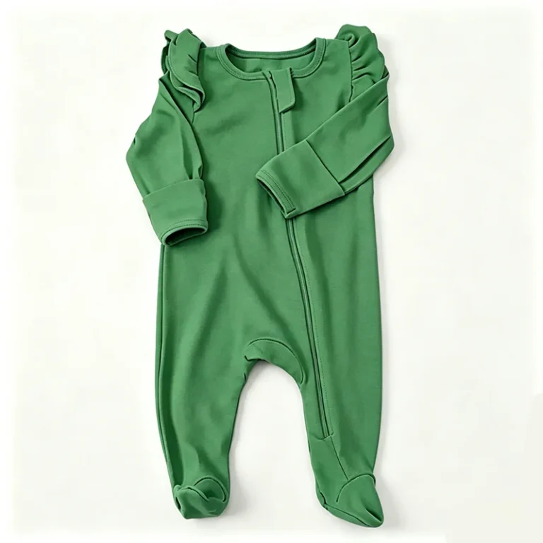 Baby-95-Cotton-5-Spandex-Stretchy-Romper-Solid-Color-Long-Sleeve-Zipper-Footed-Onesie-Ruffle-Trim-Breathable-Unisex
