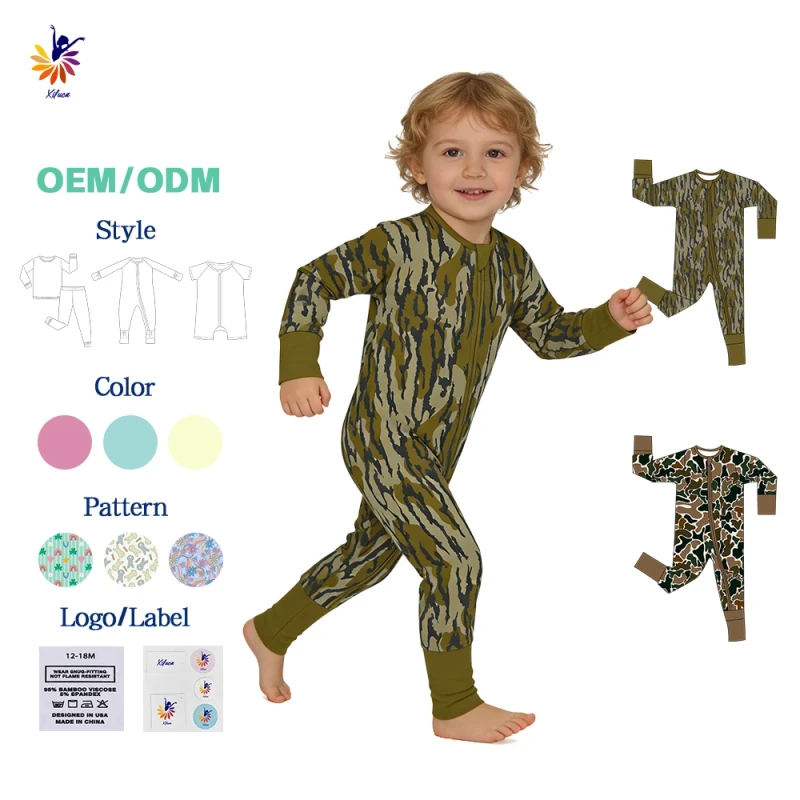 Baby Bamboo Fiber Romper Pajama Set Eco Friendly With Beanie Custom Heat Transfer Logo Print OEM ODM