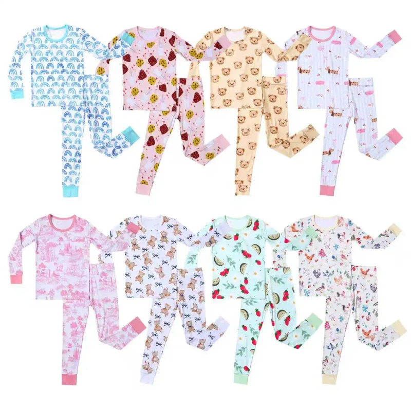Baby Bamboo Pajamas Set Family Sleepwear 2pcs Long Sleeve Print Pattern Children Clothes Outfit Newborn Loungewear
