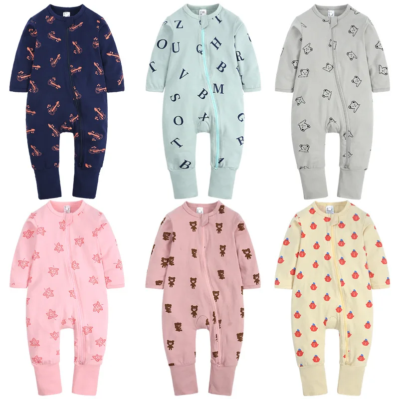 Baby Bodysuit Toddler Rompers Double Zipper Jumpsuit Baby Sleepsuit Cotton Pajamas