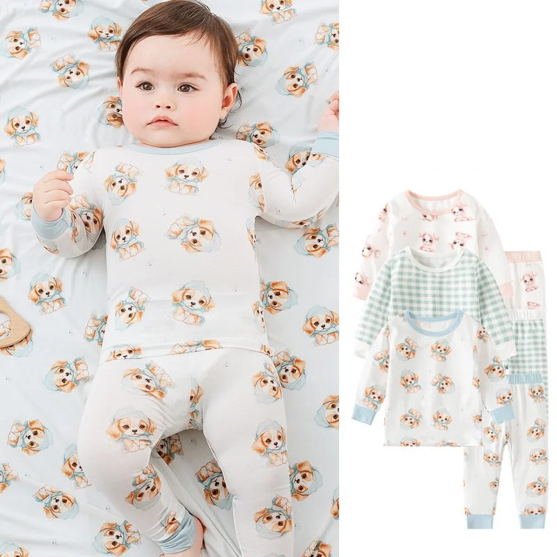 Baby Casual Bamboo Pajamas Set Infant Loungewear Two Piece Clothes Long Sleeve Tops Pants Active Digital Print
