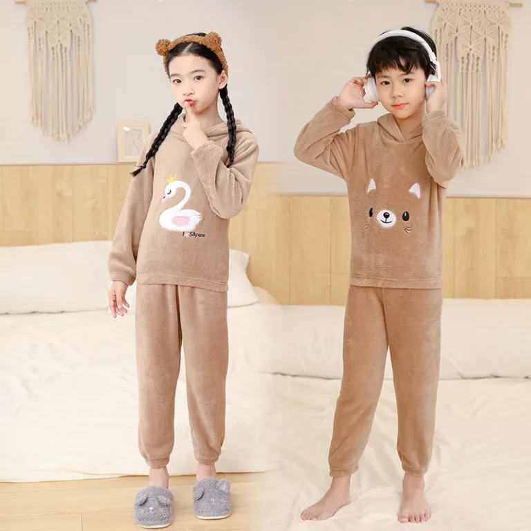 Baby-Childrens-Coral-Fleece-Pajamas-Home-Warm-Clothes-Pajamas-Mens-and-Womens-Warm-Suits-with-Hats