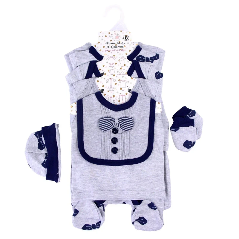 Baby Clothes 8 Piece 100% Cotton Unisex Baby Romper Set Snap Buttons Casual Style Spring Season Includes Hat Socks for Infants