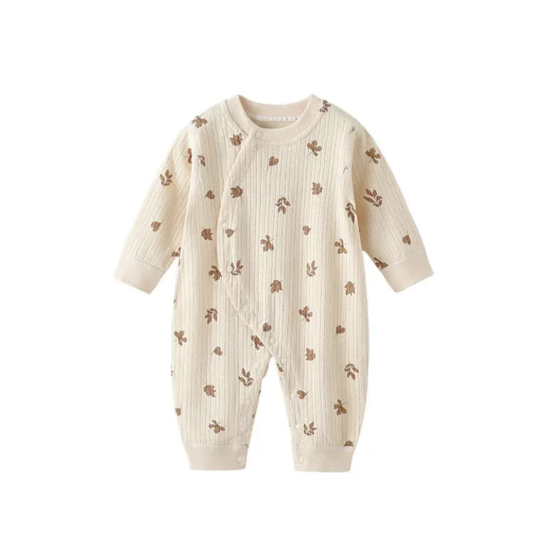Baby-Clothes-Pure-Cotton-Unisex-Spring-Autumn-Newborn-Jumpsuit-Romper-Boneless-Base-Underwear-Pajamas-Leaf-Print-Single-breasted