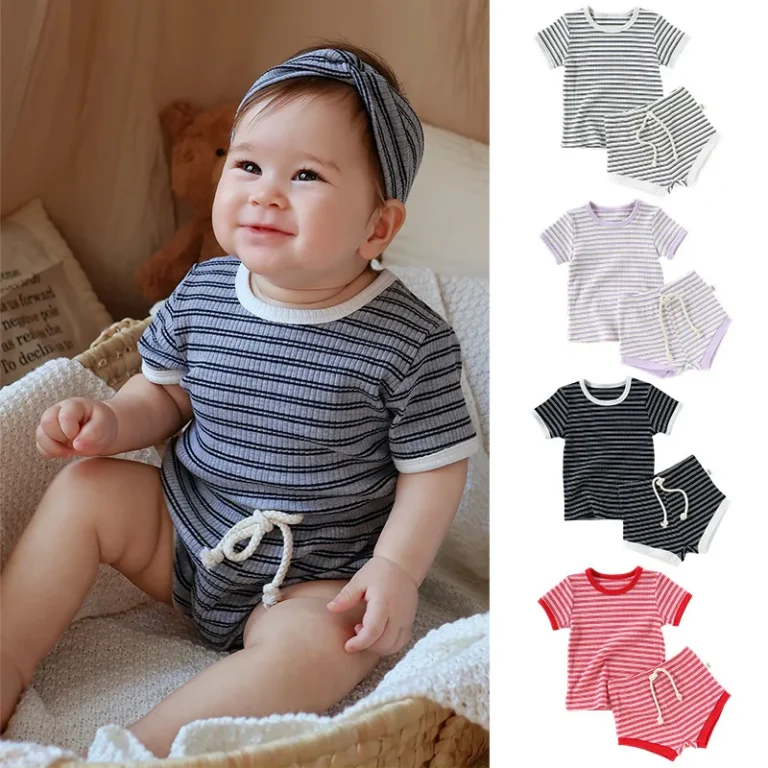Baby-Clothing-Pajamas-Cotton-Custom-Two-Piece-Lounge-Set-Baby-Bamboo-Ribbed-Toddler-Girl-Short-Sets