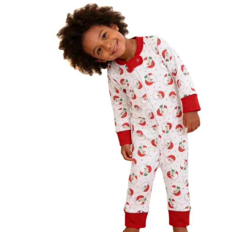 Baby Girl Boutique Christmas Santa Print Fall Outfits Long Sleeve Cotton Spandex Pajamas Clothing Set Kids