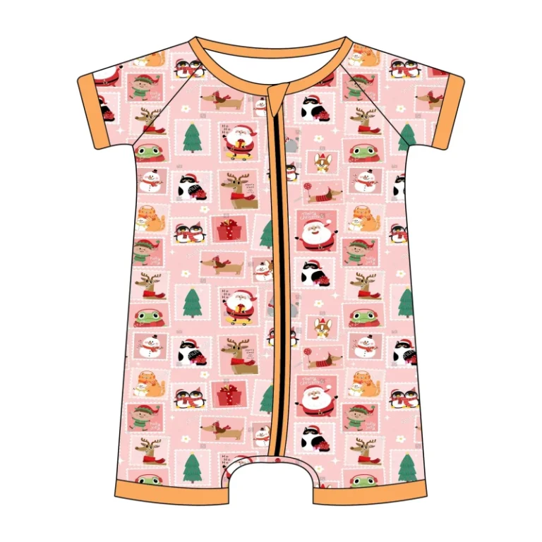 Baby-Girl-Casual-Santa-Reindeer-Print-Breathable-Romper-Short-Sleeve-Full-Zip-Jumpsuit