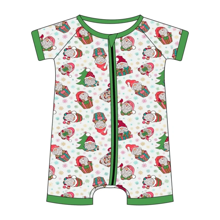 Baby-Girl-Casual-Short-Sleeve-Romper-Christmas-Gnome-Gift-Print-Breathable-Bamboo-Fiber-Infant-Playsuit