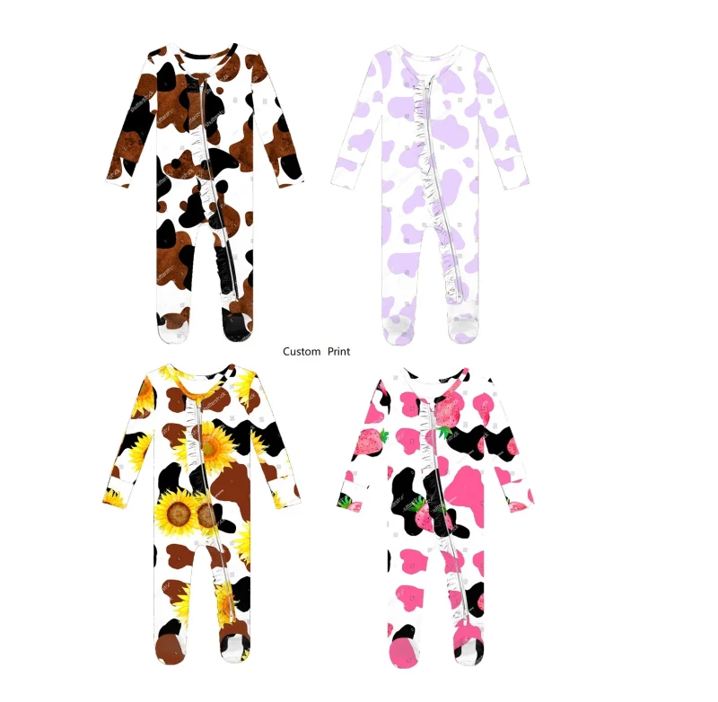 Baby Girls Boys Onesie Bamboo Footie Romper One Piece Zipper Baby Pajamas Unisex Organic Soft Viscose 220gsm Toddler Pajamas
