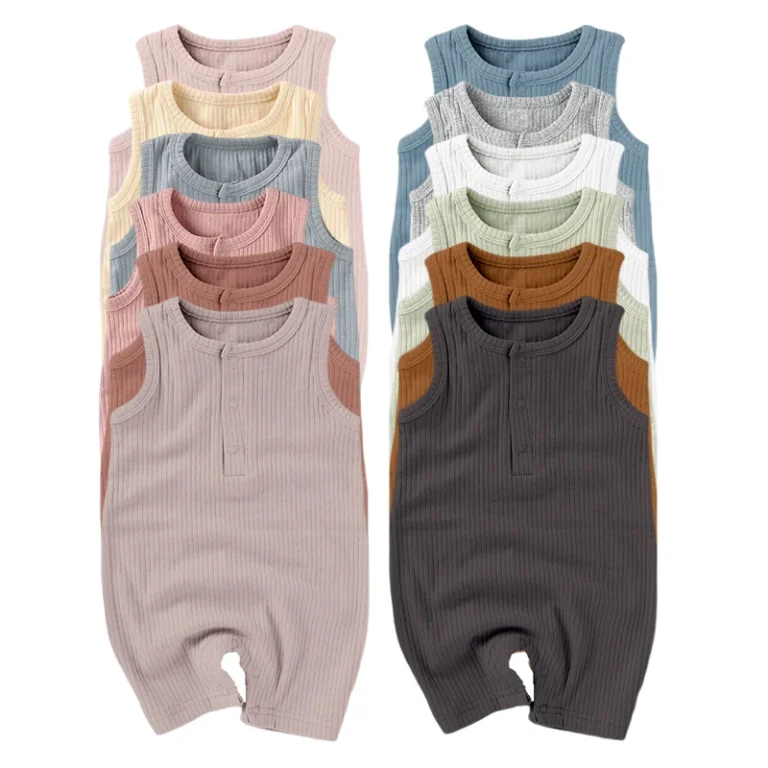 Baby-Onesie-Summer-Pajamas-Ribbed-Sleeveless-Organic-Cotton-Baby-Romper