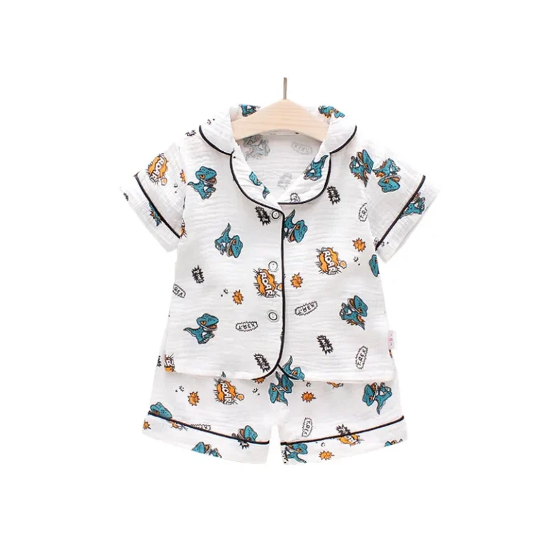 Baby-Summer-Cartoon-Printed-Pajamas-Soft-Cotton-Breathable-Sweat-Absorbing-Short-Sleeved-Two-piece-Sleepwear-Set