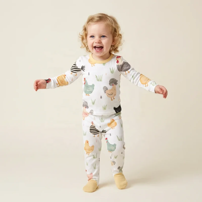 Baby Unisex Newborn 2pcs Casual Knitted Long Sleeve Organic Cotton Animal Print Breathable Round Neck Pajama Set for Kids