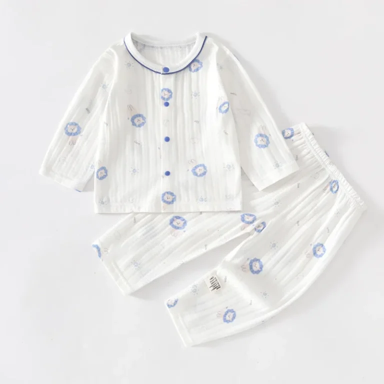 Baby-Unisex-Two-piece-Set-Summer-Long-sleeve-Neck-Pajamas-Air-conditioning-Outfit-Pure-Cotton-Thin-Loungewear-Infants-Cartoon