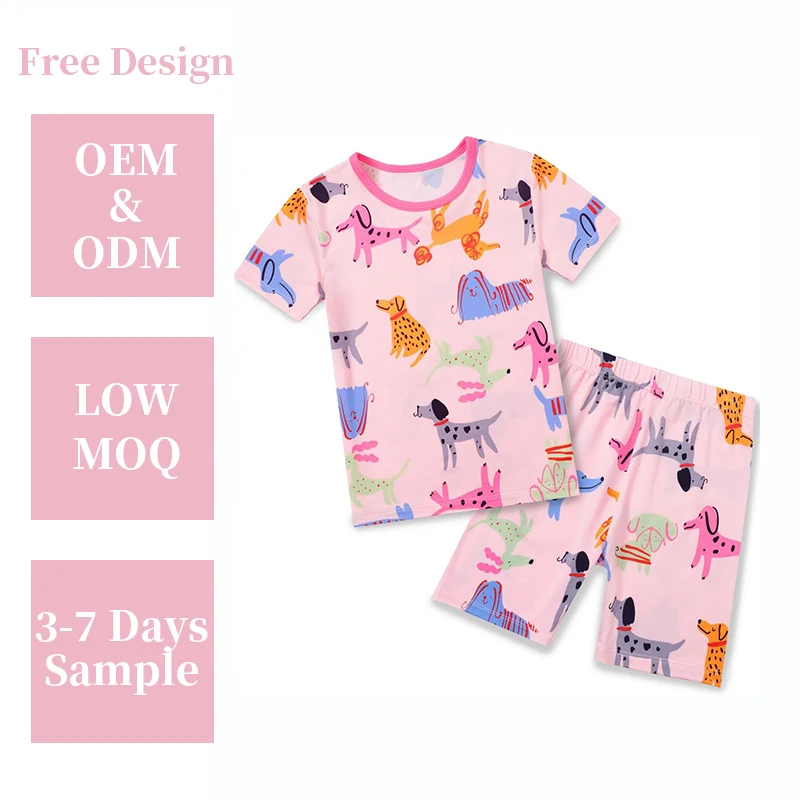 Bamboo Baby Pajamas Toddler Dapper Dog Pattern Custom Short Sleeve Summer Pajamas