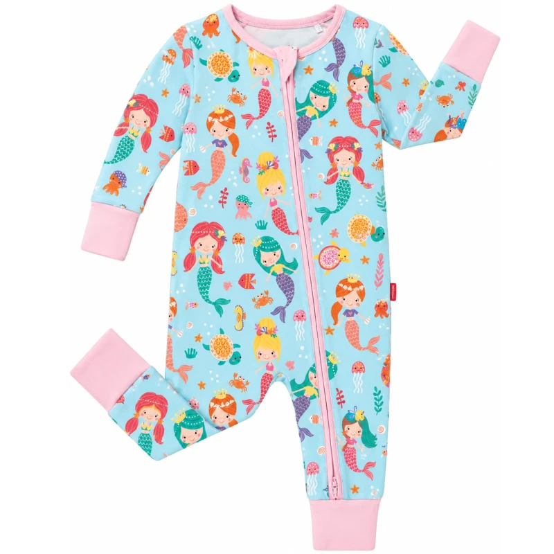 Bamboo Baby Romper Two Way Zipper Unisex Sleepwear With Print for Toddler Kids Pajamas
