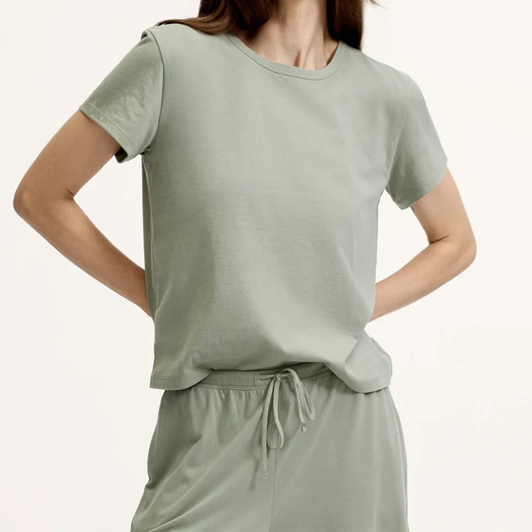 Bamboo Cotton Women's Pyjama Button-down Sleep Shirt and Pant Set Organic Jersey Women Lounge Wear Striped Womens Sleepwear