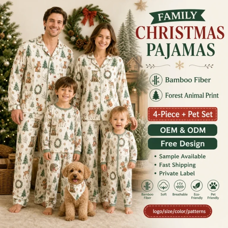 Bamboo-Family-Christmas-Pajamas-Forest-Animal-Matching-Set-with-Dog-Bandana-Custom