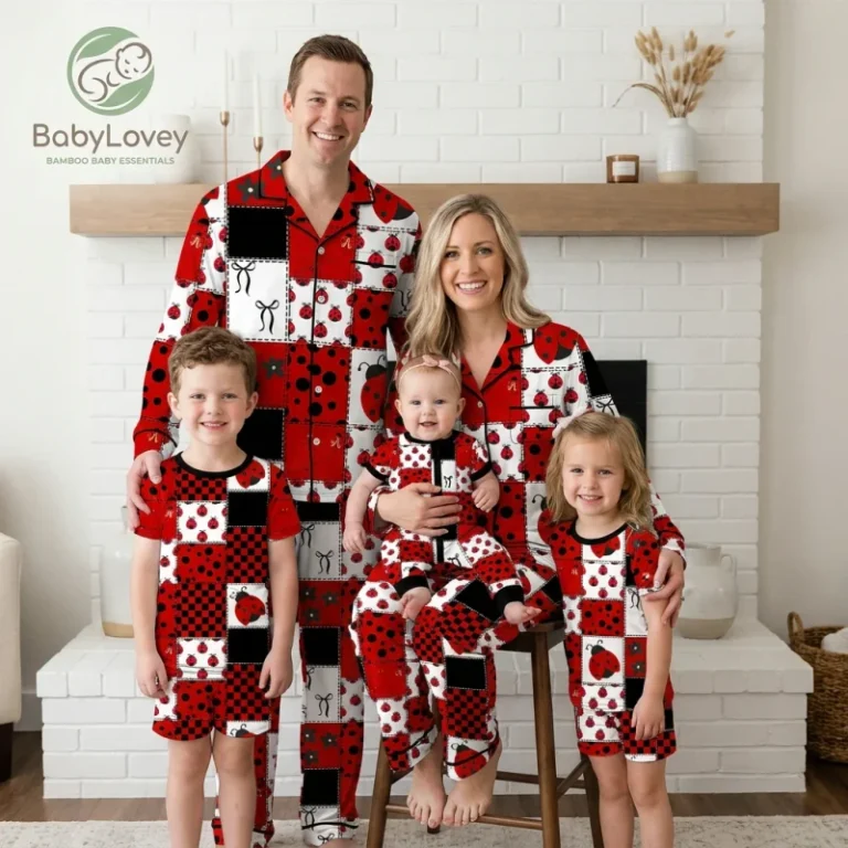 Bamboo-Family-Matching-Pajamas-Custom-Logo-Prints-Sleepwear-Set-for-Holiday-and-Home-Use