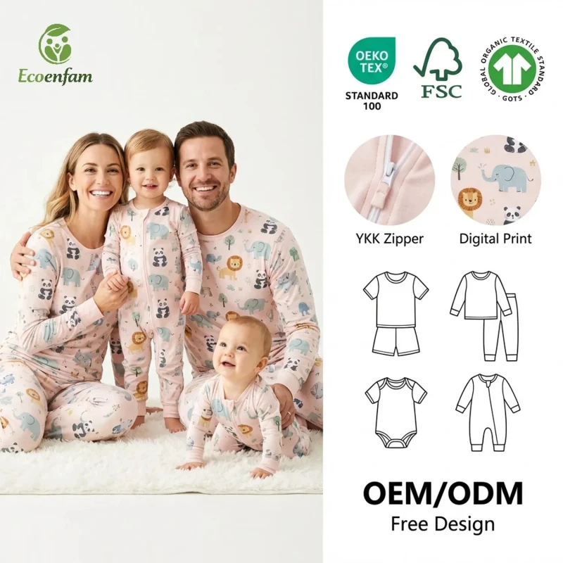 Bamboo Family Matching Pajamas Custom Logo Sleepwear OEKO TEX Certified Bamboo Clothes Manufacturer
