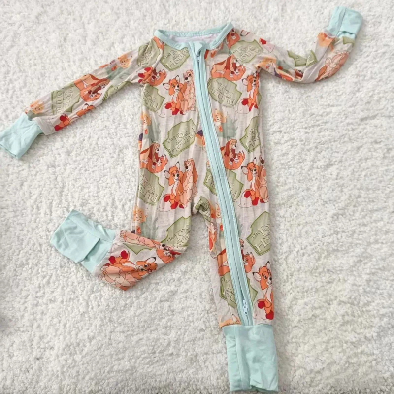 Bamboo Fiber Baby Romper Zippy Sleeper Footie Pajamas Custom Print Long Sleeve for Newborn Infant Toddler