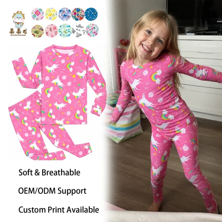 Bamboo-Girls-Unicorn-Pajama-Set-Soft-Kids-Sleepwear-Long-Sleeve-Toddler-PJs-for-Home-Wear