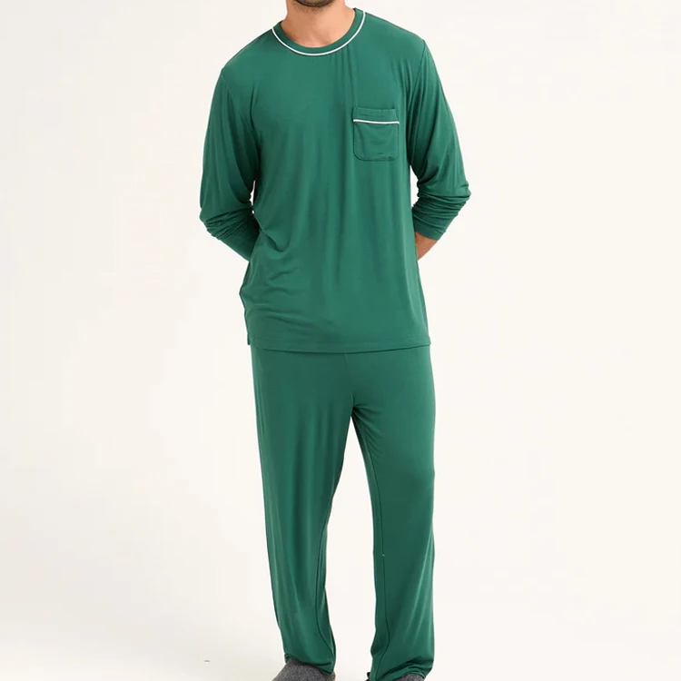 Bamboo Jersey Pyjama Set Long Sleeve Men's Pajamas Organic Two Piece Loungewear Eco Friendly Mens Sleepwear Homewear